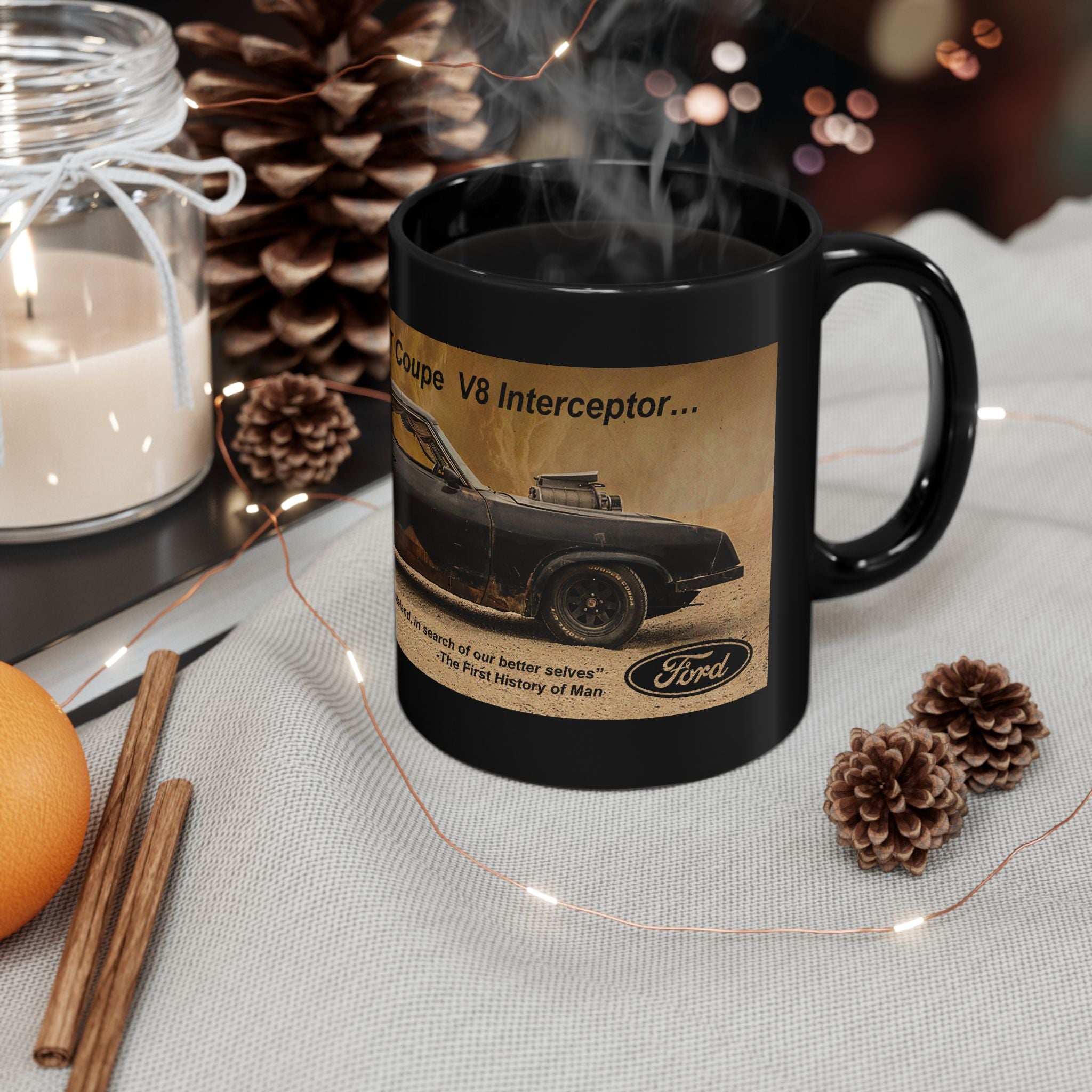 The Mad Max Ford V8 Interceptor car on coffee mug 11oz great gift for Dad