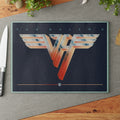 Van Halen Logo Glass Cutting Board Kitchen Art — Retro Rock Band Music Gift 11" x 15"w durable tempered glass with a vibrant, high-resolution finish