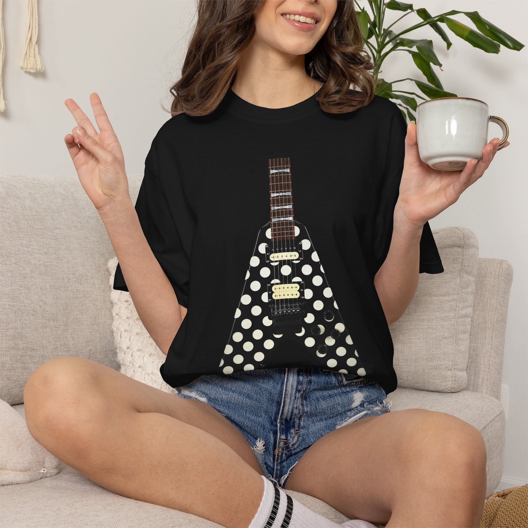 Randy Rhoads Polka Dot Flying V Guitar T-Shirt | Heavy Metal Tee | Inspired by an Iconic Metal Player | Comfort Colors 1717