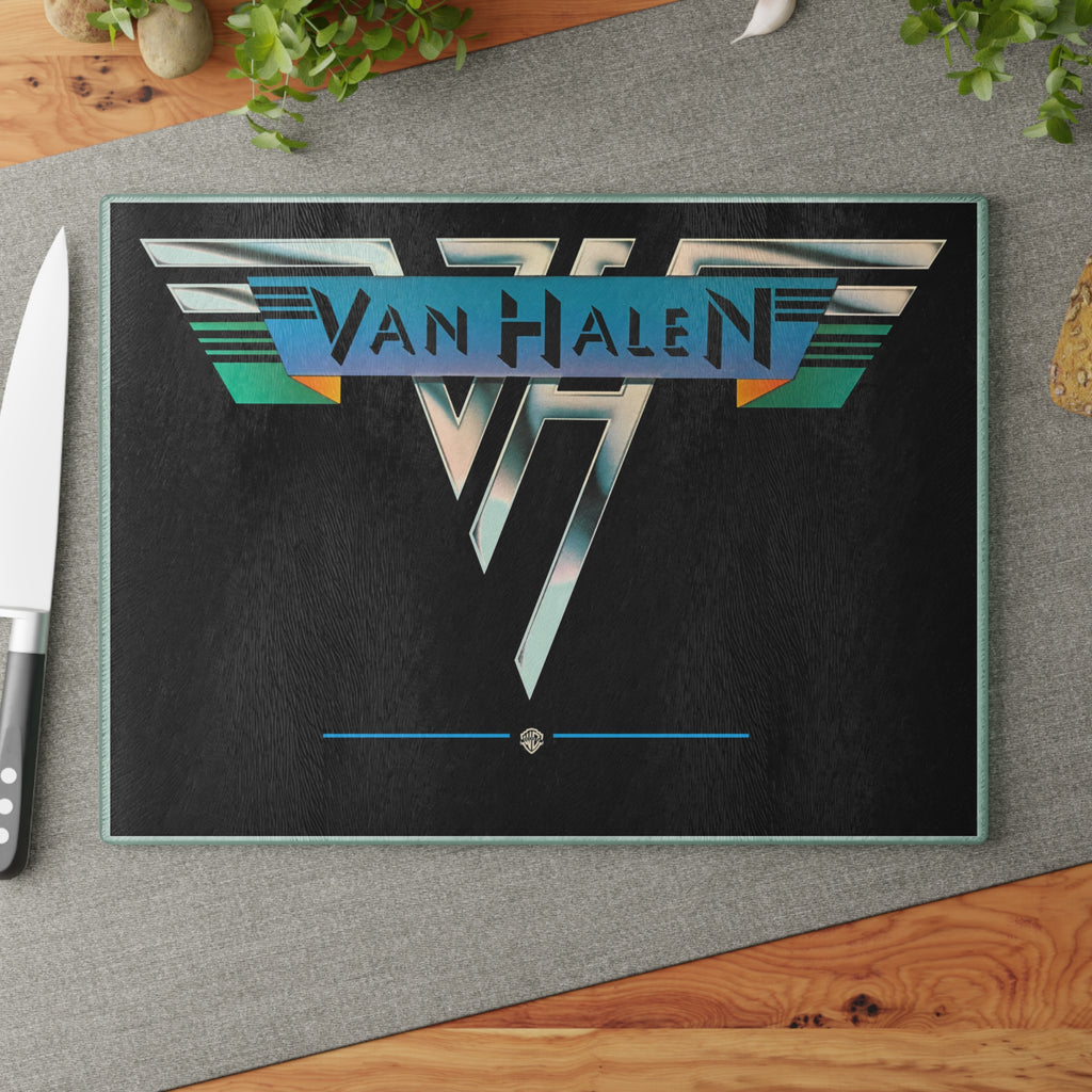 Van Halen 1978 Logo Glass Cutting Board | Classic Rock Kitchen Decor 11" x 15"w