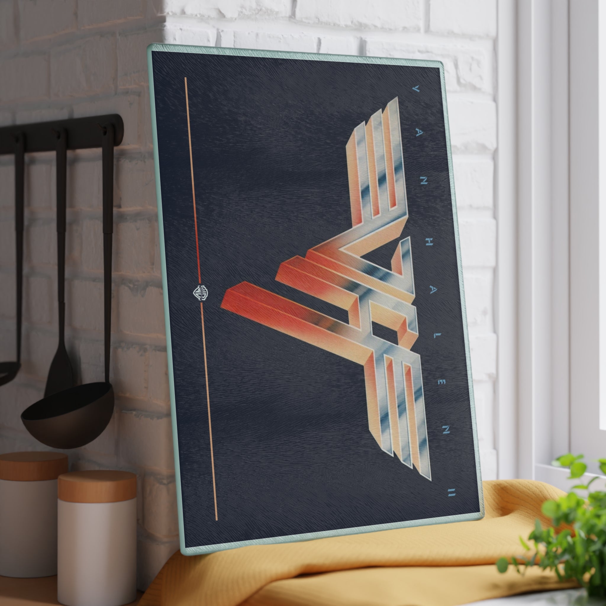 Van Halen Logo Glass Cutting Board Kitchen Art — Retro Rock Band Music Gift 11" x 15"w durable tempered glass with a vibrant, high-resolution finish