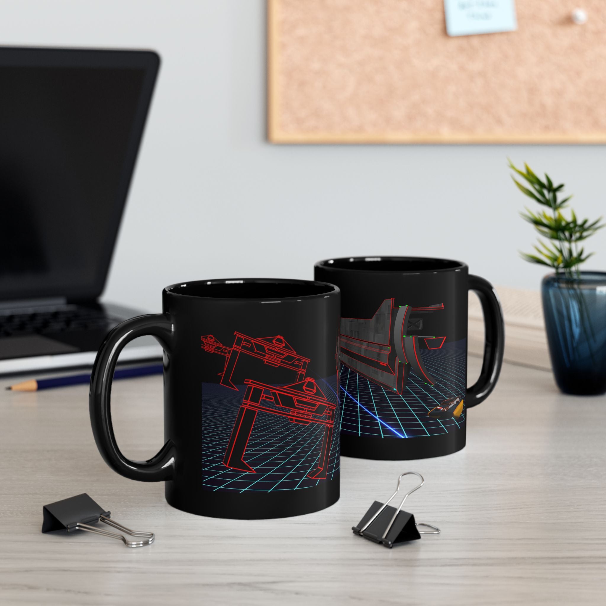 TRON 1982 Movie Coffee Mug | Retro Arcade Sci-Fi Mug | 80s Computer Movie | Flynn Light Cycle Gift | Black Ceramic 11oz