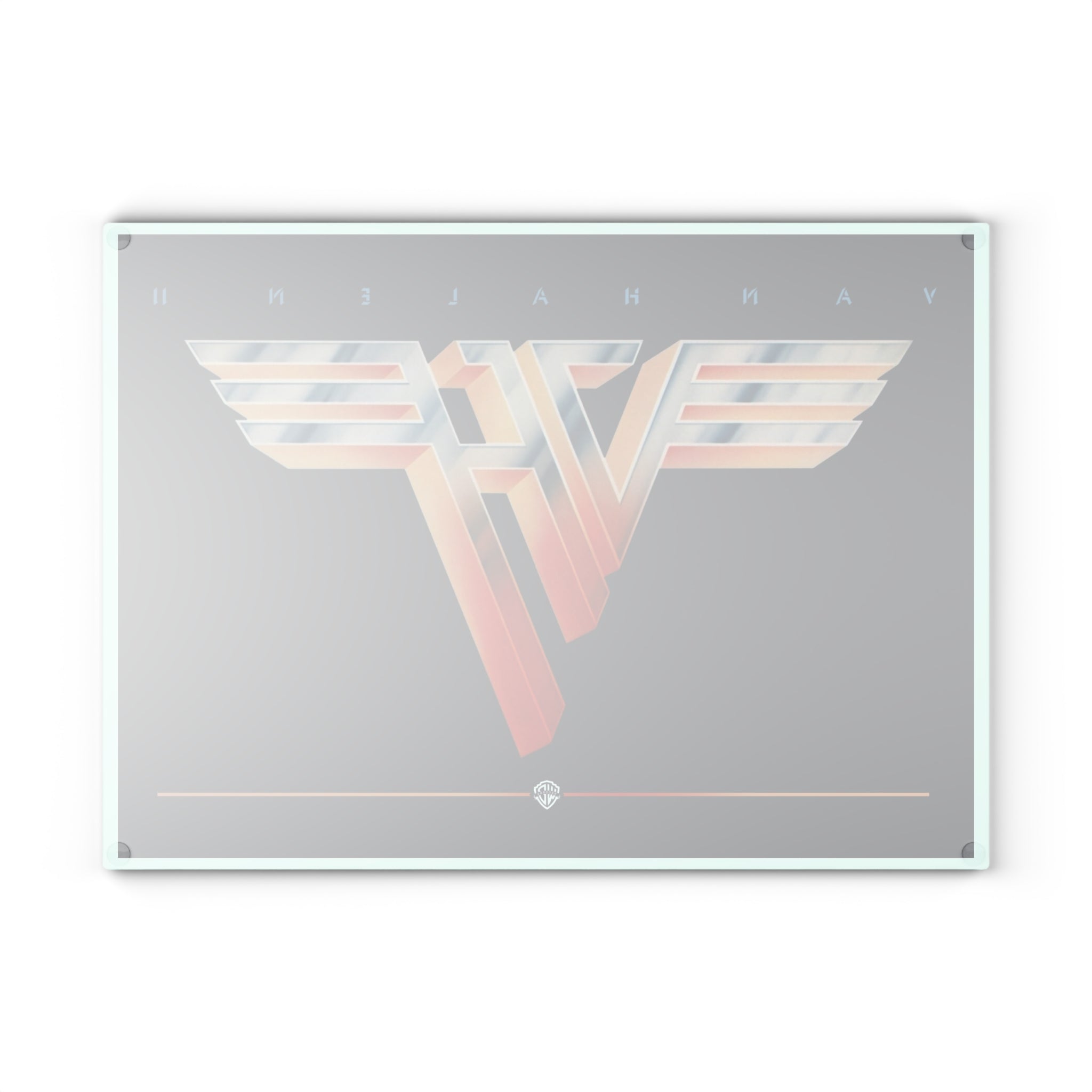 Van Halen Logo Glass Cutting Board Kitchen Art — Retro Rock Band Music Gift 11" x 15"w durable tempered glass with a vibrant, high-resolution finish