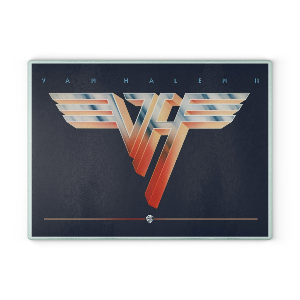 Van Halen Logo Glass Cutting Board Kitchen Art — Retro Rock Band Music Gift 11" x 15"w durable tempered glass with a vibrant, high-resolution finish