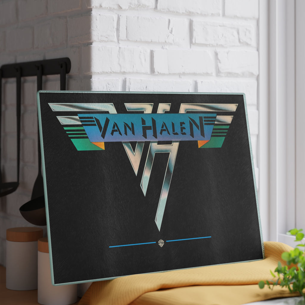 Van Halen 1978 Logo Glass Cutting Board | Classic Rock Kitchen Decor 11" x 15"w