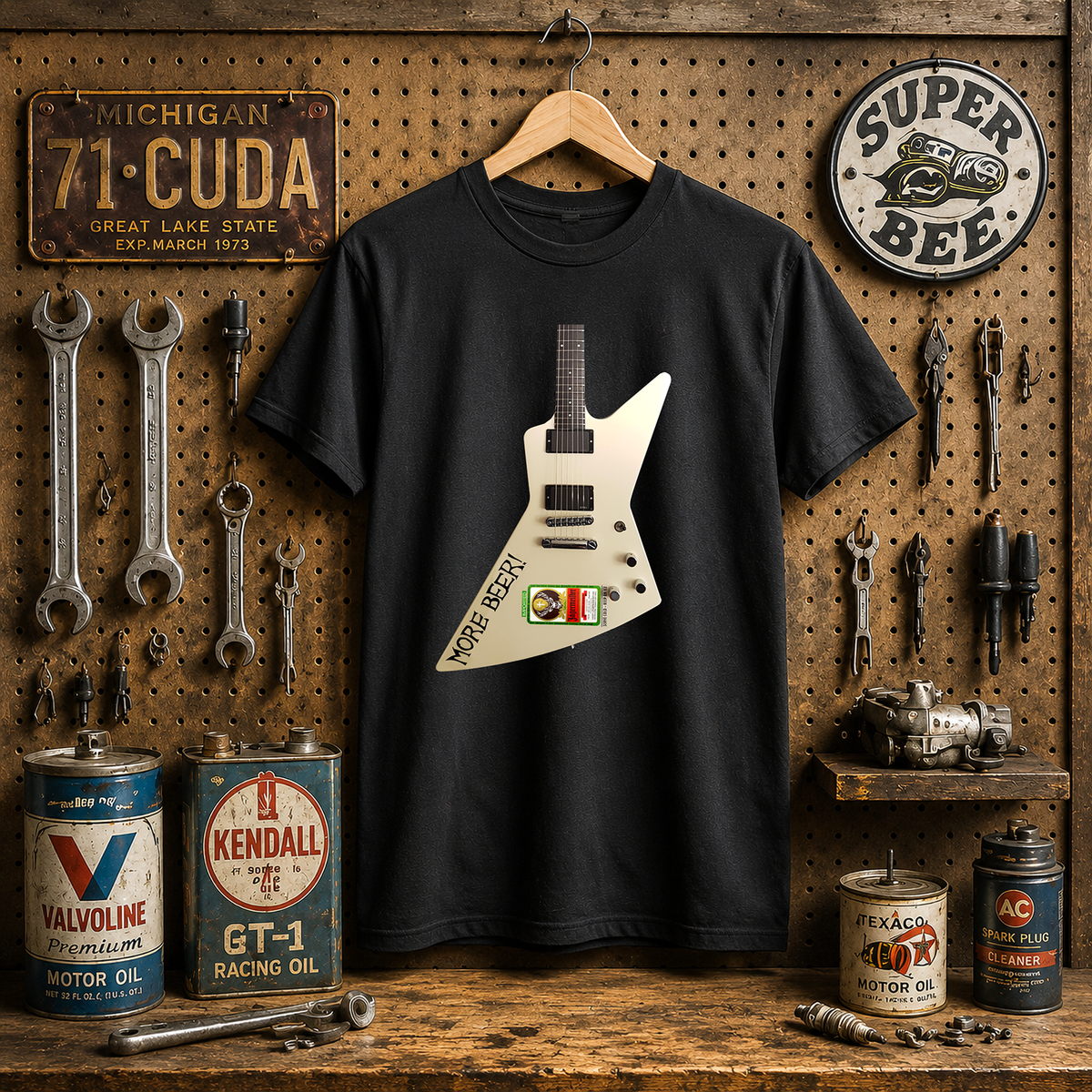 More Beer Explorer Guitar T-Shirt | Vintage Heavy Metal Tee | Inspired by James Hetfield's Iconic Explorer Guitar | Comfort Colors 1717 Garment-Dyed Shir