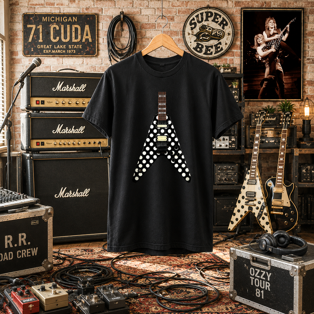 Randy Rhoads Polka Dot Flying V Guitar T-Shirt | Heavy Metal Tee | Inspired by an Iconic Metal Player | Comfort Colors 1717