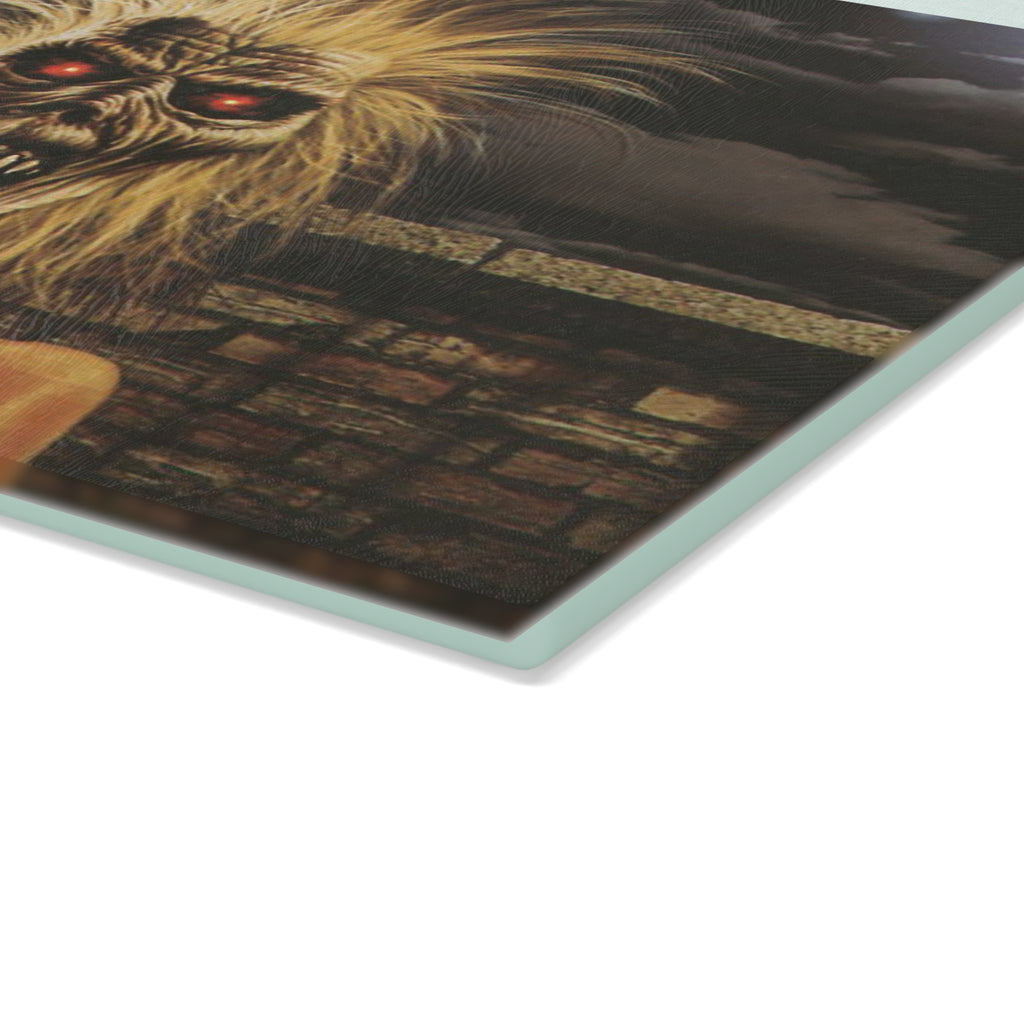 Iron Maiden Eddie Glass Cutting Board Kitchen Art — Retro Rock Band Music Gift 11" x 15"w