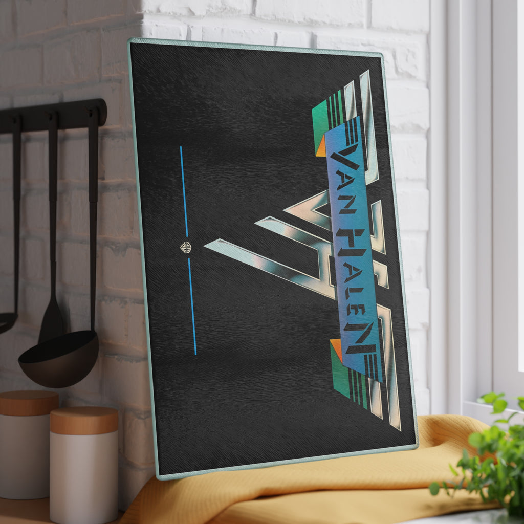Van Halen 1978 Logo Glass Cutting Board | Classic Rock Kitchen Decor 11" x 15"w