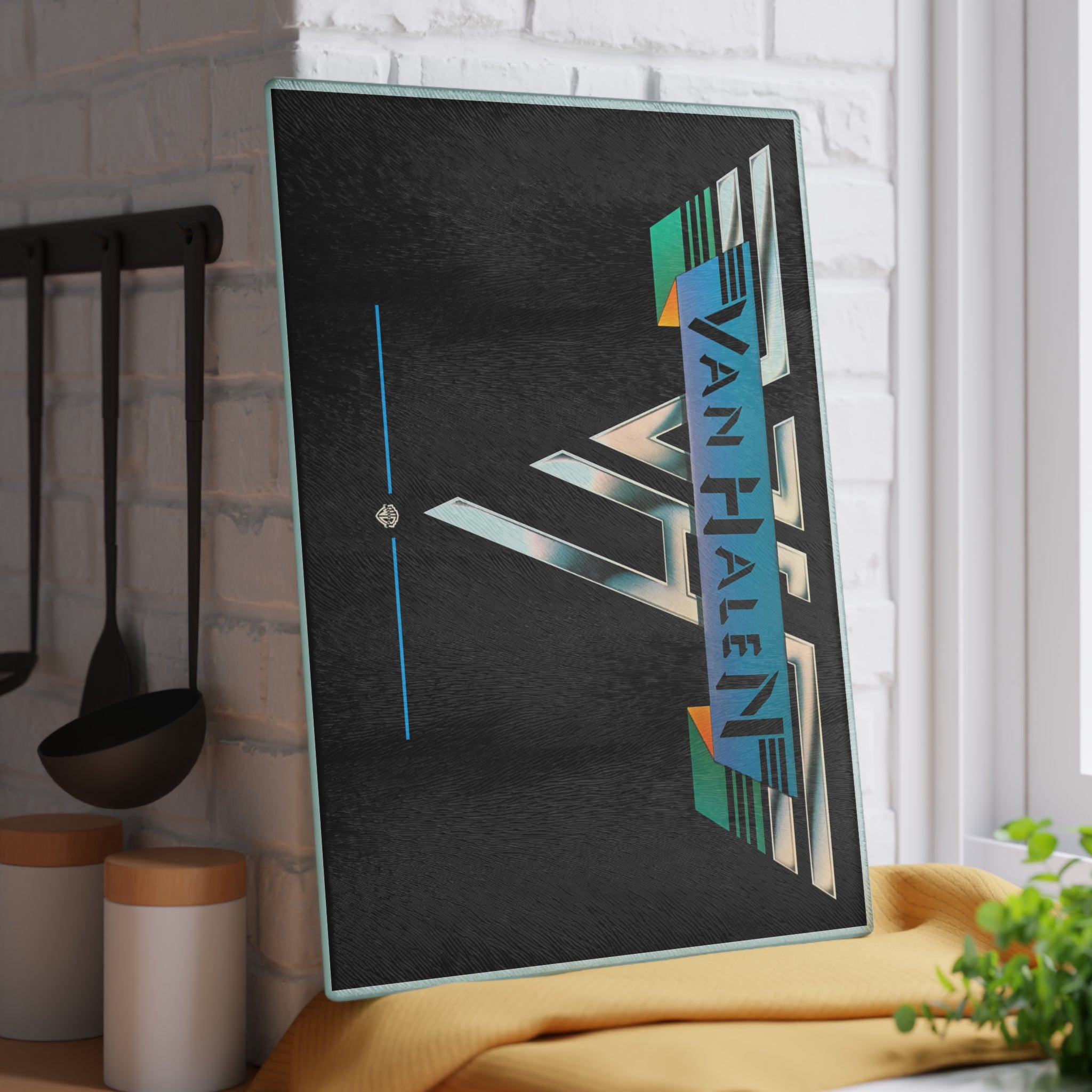 Van Halen 1978 Logo Glass Cutting Board | Classic Rock Kitchen Decor 11" x 15"w