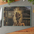 Iron Maiden Eddie Glass Cutting Board Kitchen Art — Retro Rock Band Music Gift 11" x 15"w