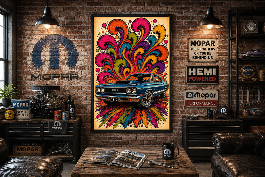 1970 Plymouth GTX 70s Psychedelic Artwork Mopar Wall Poster
