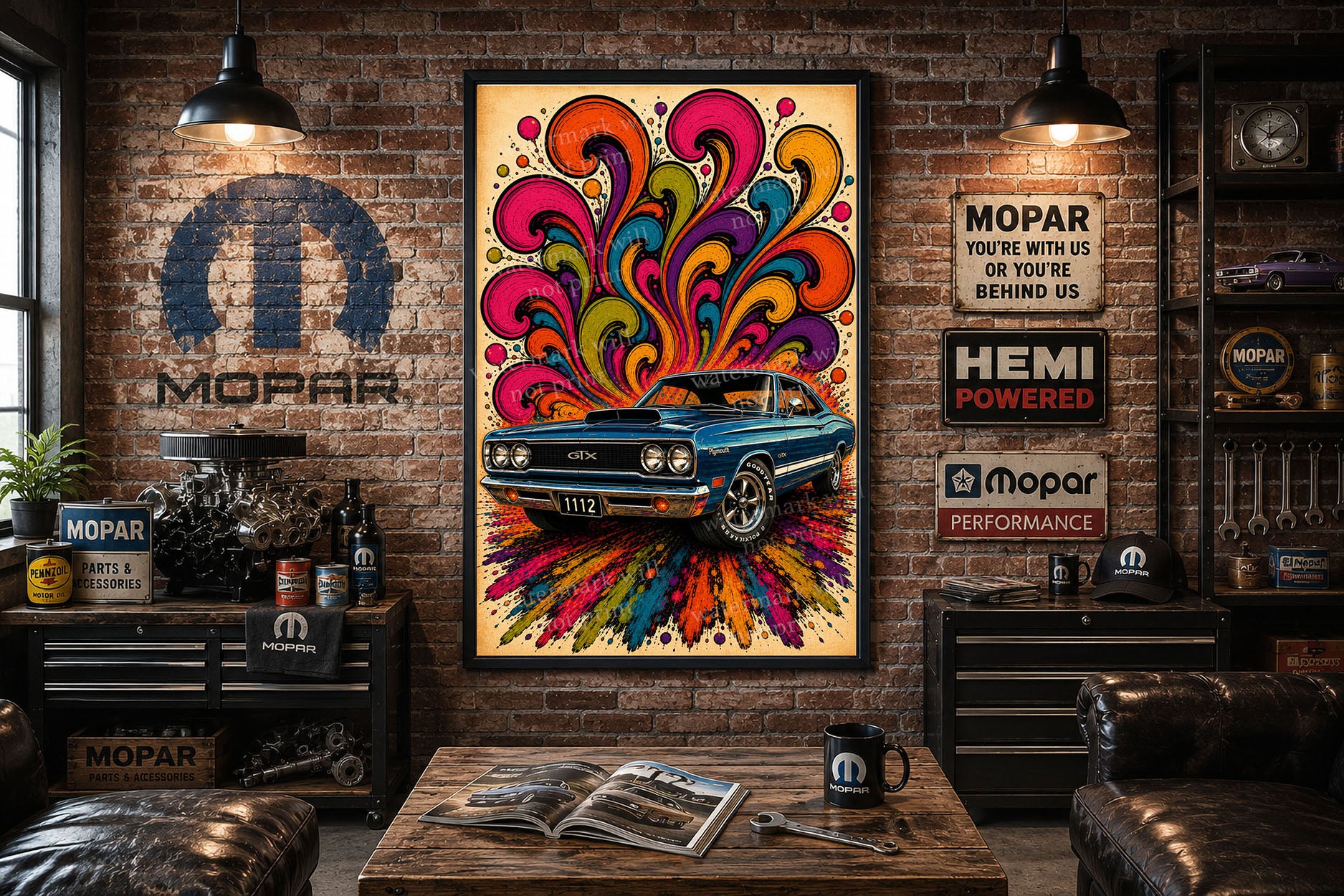 1970 Plymouth GTX 70s Psychedelic Artwork Mopar Wall Poster