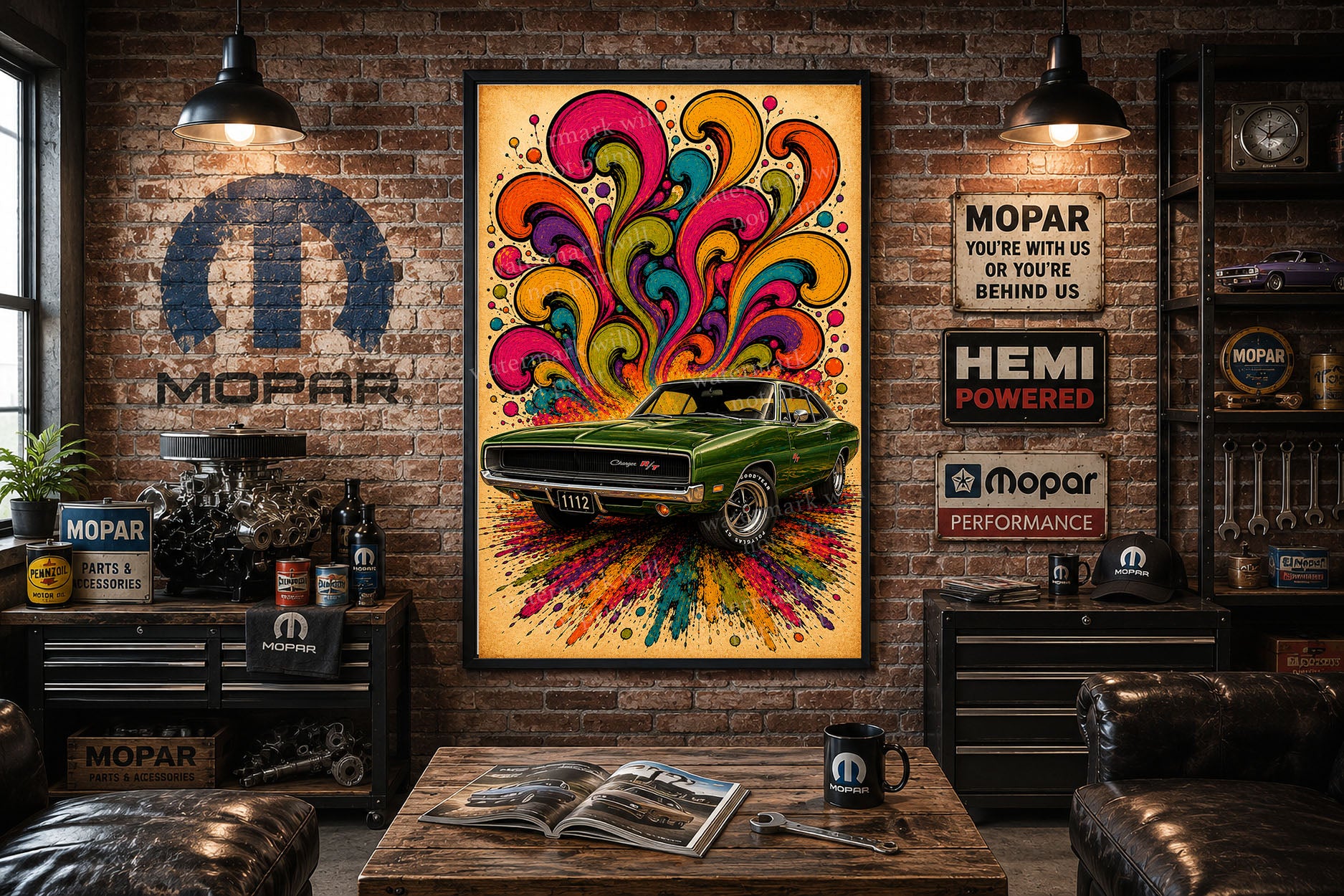1970 Dodge Charger R/T 70s Psychedelic Artwork Mopar Wall Poster