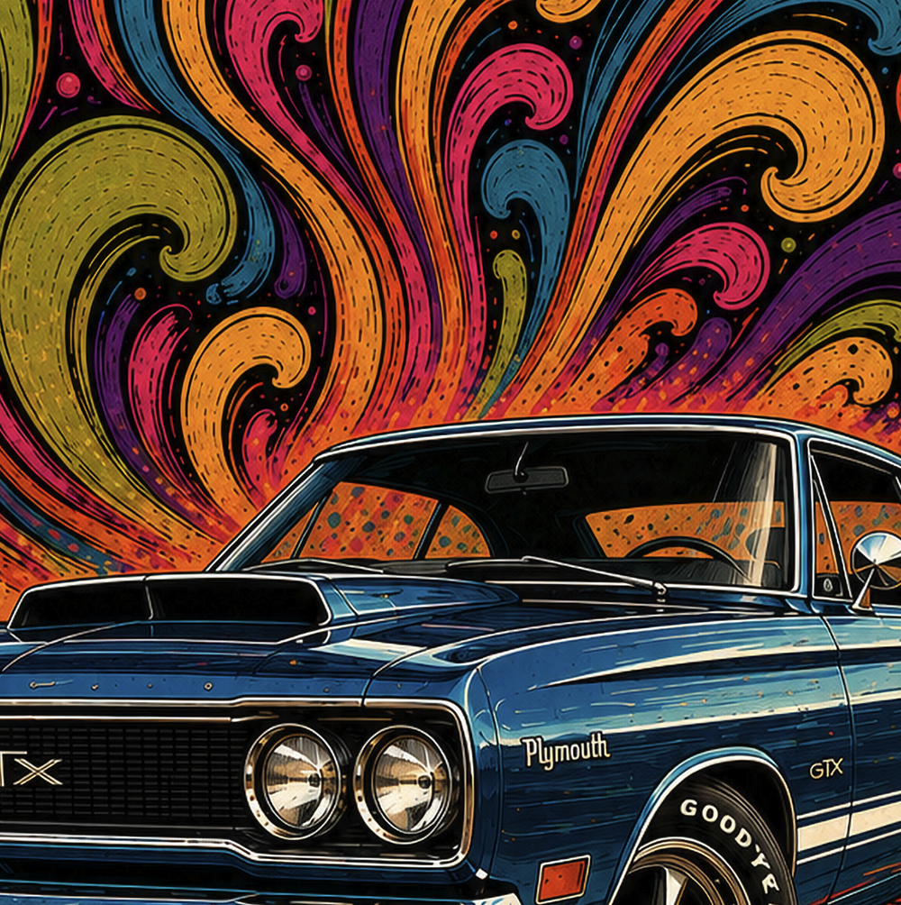 1970 Plymouth GTX 70s Psychedelic Artwork Mopar Wall Poster