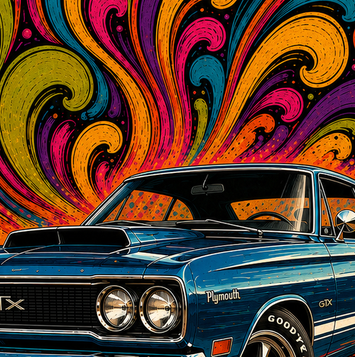 1970 Plymouth GTX 70s Psychedelic Artwork Mopar Wall Poster