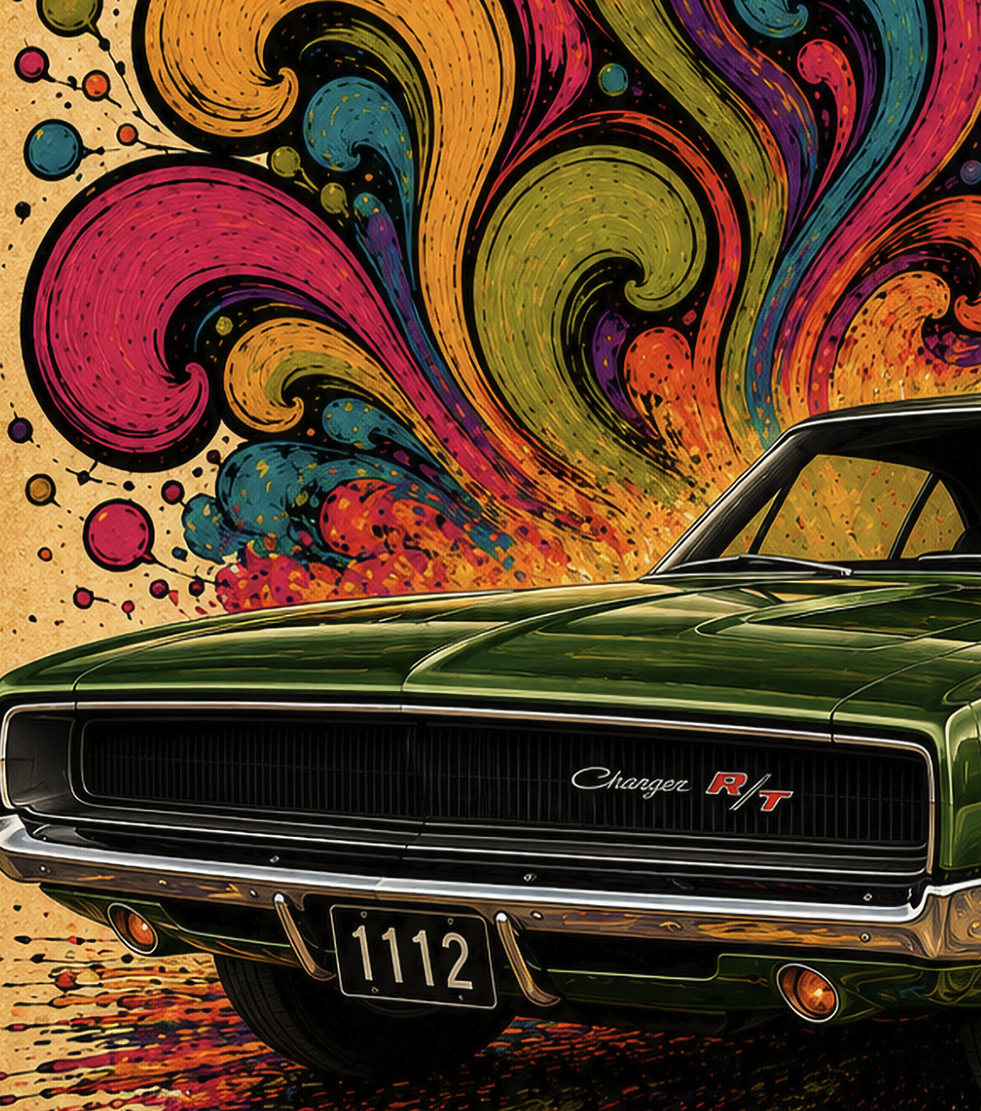 1970 Dodge Charger R/T 70s Psychedelic Artwork Mopar Wall Poster