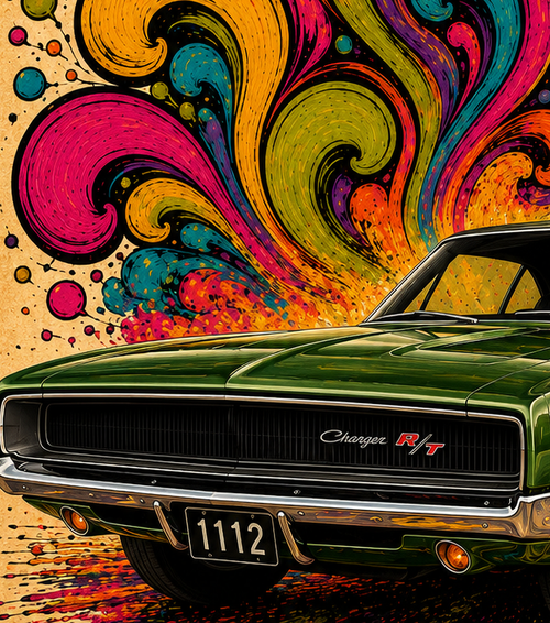 1970 Dodge Charger R/T 70s Psychedelic Artwork Mopar Wall Poster